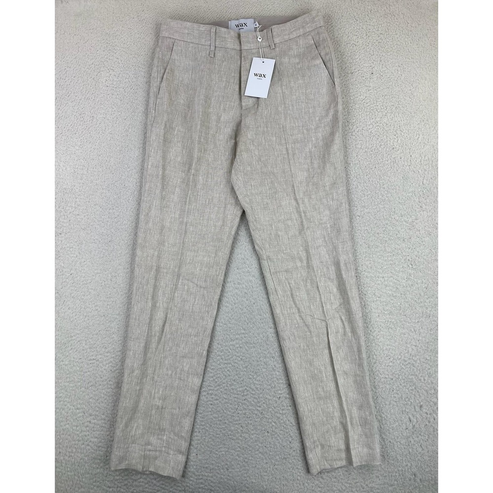 Wax London Dress Pants Mens 30x32 Beige ALP Smart Linen Slim Fit Trouser NEW